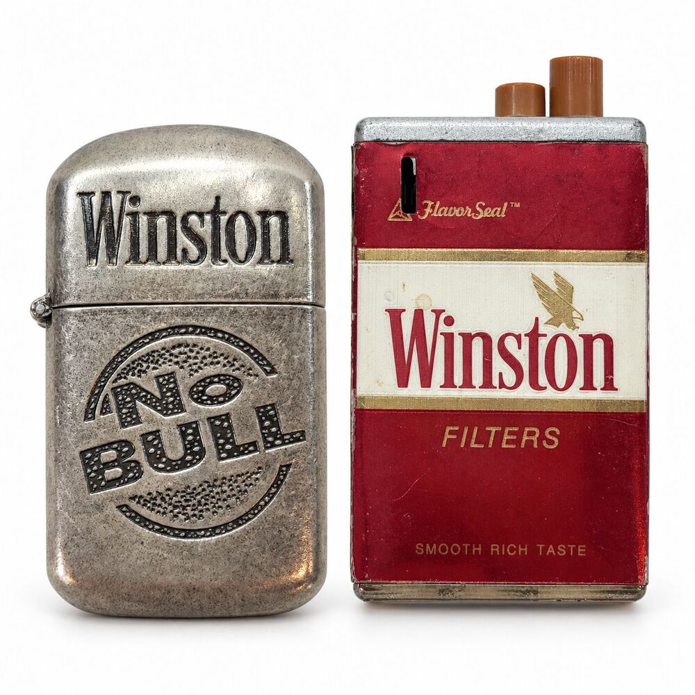 Vintage Winston No Bull Cigarette Advertising Lighters Lot of 2 Made in China